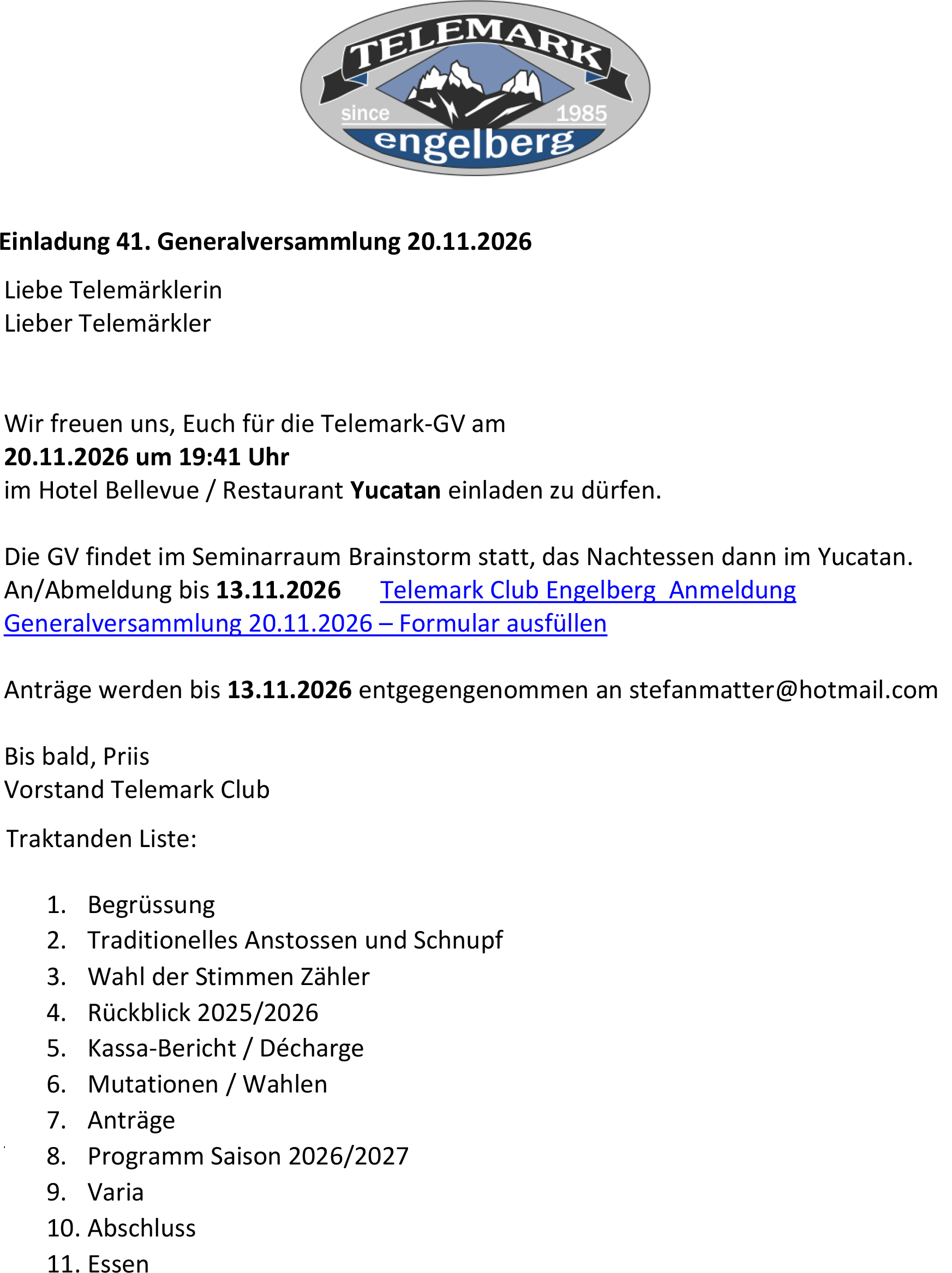 GV Einladung Agenda 2024/2025